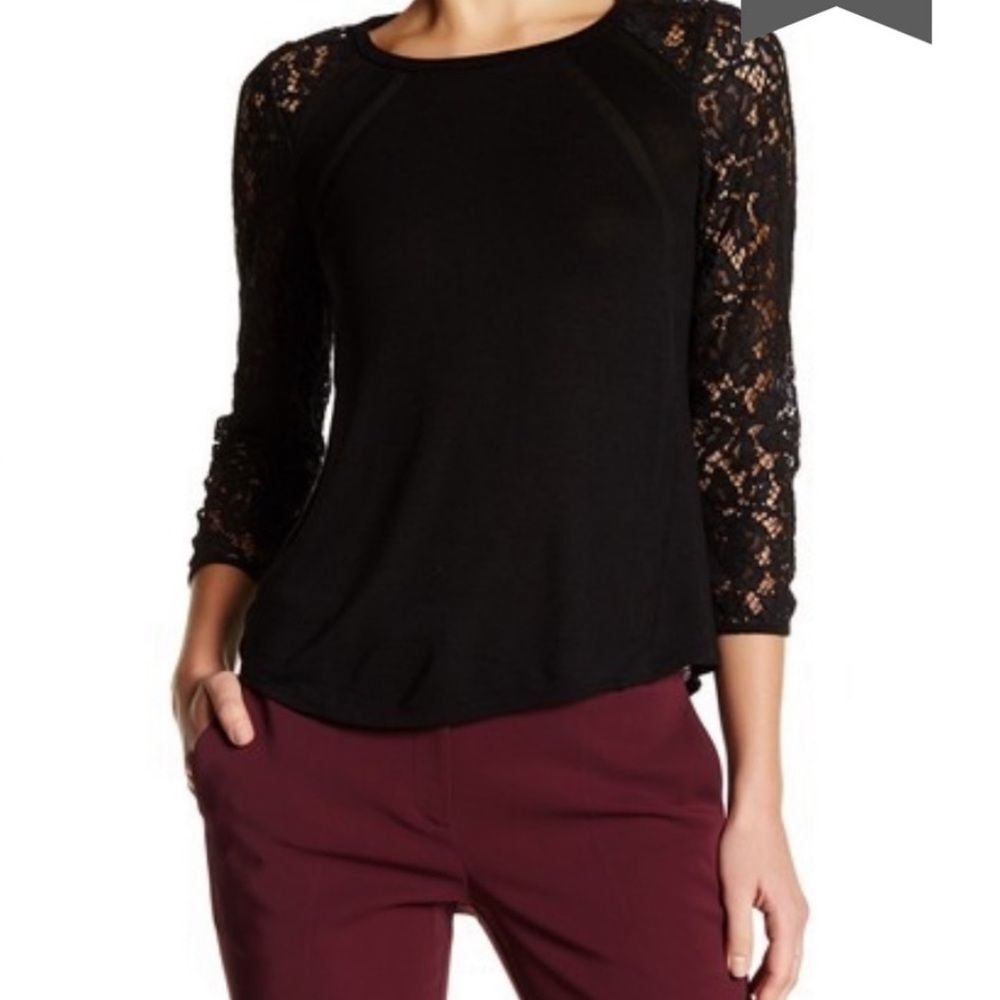 Rebecca Taylor Women’s Size 2 Black Silk Blend Lace Sleeve Blouse